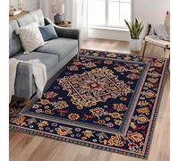 Washable Persian style Rug - 80cm x 150cm, Traditional Ethnic Print Elements Design, Non-Slip, Short Pile Faux Wool, Soft Area Rugs for Living Room, Bedroom, Dining Room, Home Decoration Carpet