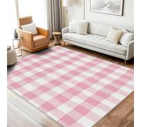 Washable PinkCheck Rug 6x9 ft NonSlipArea Rug for Living Room & Bedroom Checkerboard Gingham Floor Carpet Stylish Home Decor Durable & Easy to Clean