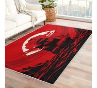 Washable Pirate Ship Rugs for Entryway, Ocean Moon Red Nautical Design Small Area Rug Bedroom Decor, Non Slip Low Pile Soft Indoor Door Mat, 50 x 80 cm