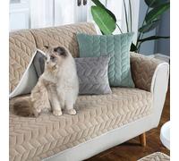 Washable Plush Velvet Sofa Cover for Dogs Anti-Slip Pet-Friendly Couch Protector 1 Piece Armrest & Backrest Pad Fits All Sofa Types (Coffee 43"x63")