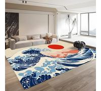 Washable Print Rug - 120 x 180cm, Cartoon Comic Surfing And Red Sun Pattern, Non-Slip, Short Pile Faux Wool, Soft Area Rugs for Nursery Room, Home Decoration Traditional Japanese Art Style Carpets
