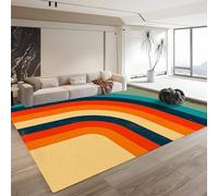 Washable Print Rug - 80 x 150cm, Retro 70S Color Lines Pattern, Non-Slip, Short Pile Faux Wool, Soft Area Rugs for Nursery Room, Office, Dining Room, Home Decoration Medieval Rainbow Stripes Carpets