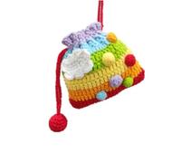 Washable Rainbow Purse with Drawstring, Mini Small Crochet Coin Change Purse Pouch, Handmade Knitting Woven Wallet, Earphone Keychain Knitted Storage Bag for Women Girls