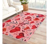 Washable Red Branch Leaf Small Rugs for Bedroom, Entryway, Mats and Rugs, Heart Girl Aesthetic Bedroom Decor Area Rug, Non Slip Low Pile Soft Indoor Door Mat, 80 x 150 cm