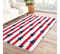 Washable Red White Stripe Small Rugs for Bedroom, Entryway, Mats and Rugs, Stars Flag Bedroom Decor Area Rug, Non Slip Low Pile Soft Indoor Door Mat, 100 x 150 cm