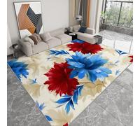 Washable Retro Style Living Room Area Rug 120 x 170 cm, Plants Red Blue Flowers Vines Soft Low Pile Carpet - Non-Slip Rug for Bedroom Kitchen Nursery Dorm Kids Room Bedside Carpet