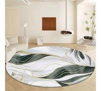Washable Round Area Rug 100 cm, Plant Texture Soft Fluffy Circle Carpet, Abstract Olive Green Palm Leaves Printed Short Pile Non Slip Floor Round Rugs for Entryway Living Room Bedroom