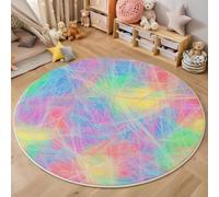 Washable Round Area Rug 100cm Soft Fluffy Circle Carpet Rug Graffiti Art Colored chalk drawings Short Pile Non Slip Floor Round Rugs for Entryway Living Room Bedroom(yellow)