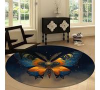 Washable Round Area Rug 120 cm, Abstract Art Soft Fluffy Circle Carpet Rug - Beautiful Butterfly Geometry Printed Short Pile Non Slip Floor Round Carpet for Entryway Living Room Bedroom