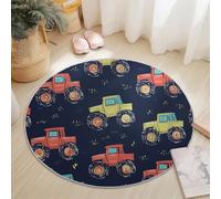 Washable Round Area Rug 120 cm, Colorful Soft Fluffy Circle Carpet, Cartoon Simple Truck Texture Printed Short Pile Non Slip Flannel round rugs for Entryway Living Room Bedroom