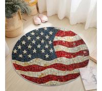Washable Round Area Rug 120 cm, Colorful Soft Fluffy Circle Carpet, Close-Up American Flag Patchwork Texture Printed Short Pile Non Slip Round Rugs for Entryway Living Room Bedroom