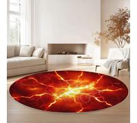 Washable Round Area Rug, Ø120 Cm Fantasy Lightning Flames Shaggy Soft Touch Carpet Rug Non-Slip, Non-Shedding Circle Carpet For Bedroom Living Room Bathroom Nursery Kitchen Red