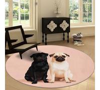 Washable Round Area Rug 150 cm, Nature Photography Soft Fluffy Circle Carpet Rug - Animals Pug Portrait Printed Short Pile Non Slip Floor Round Carpet for Entryway Living Room Bedroom