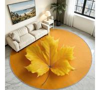Washable Round Area Rug 160 cm/5.2ft Modern Realism Soft Circle Carpet Printed Autumn Maple Leaves Short Pile Non Slip Floor Rugs for Entryway Living Room Bedroom Beside Sofa Office (Yellow)