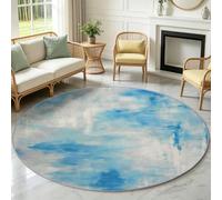 Washable Round Area Rug 160 cm/5.2ft Watercolor Sky Soft Circle Carpet Printed Blue-White Cloud Short Pile Non Slip Floor Rugs for Entryway Living Room Bedroom Beside Sofa Office (Multicolor)