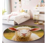 Washable Round Area Rug 160 cm, Kawaii Animal Sheep Fluffy Fuzzy Bedroom Indoor Carpet - Light Brown Soft Non-Slip Circle Rugs for Kitchen Entryway Children's Room Decor