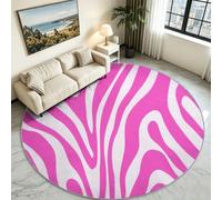 Washable Round Area Rug 170 cm/5.6ft Minimalist Trendy Soft Circle Carpet Printed Zebra Striped Wave Pattern Short Pile Non Slip Floor Rugs for Entryway Living Room Bedroom Beside Sofa Office (White)