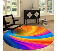 Washable Round Area Rug 180 cm, Abstract Art Soft Fluffy Circle Carpet Rug - Colorful Swirling Lines Printed Short Pile Non Slip Floor Round Carpet for Entryway Living Room Bedroom