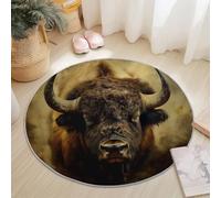 Washable Round Area Rug 180 cm, Black Brown Soft Fluffy Circle Carpet, Close-Up Oil Painting Portrait Cow Printed Short Pile Non Slip Round Rugs for Entryway Living Room Bedroom