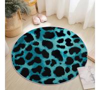 Washable Round Area Rug 180 cm, Blue Black Soft Fluffy Circle Carpet, Animal Print Leopard Texture Printed Short Pile Non Slip Flannel round rugs for Entryway Living Room Bedroom