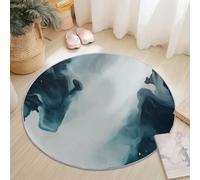 Washable Round Area Rug 180 cm, Dark Gray White Soft Fluffy Circle Carpet, Watercolor Abstract Texture Printed Short Pile Non Slip Flannel round rugs for Entryway Living Room Bedroom