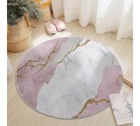 Washable Round Area Rug 180 cm, Pink Gold Soft Fluffy Circle Carpet, Simple Marble Lines Printed Short Pile Non Slip Round Rugs for Entryway Living Room Bedroom