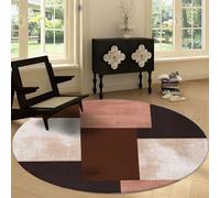 Washable Round Area Rug 180 cm, Retro Traditional Soft Fluffy Circle Carpet Rug - Patchwork Squares Stripes Printed Short Pile Non Slip Floor Round Carpet for Entryway Living Room Bedroom