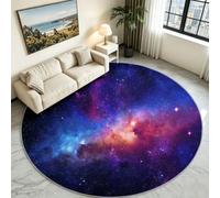 Washable Round Area Rug 200 cm/6.6ft Galaxy Sci Fi Space Soft Circle Carpet Printed Nebula Galaxy Space Short Pile Non Slip Floor Rugs for Entryway Living Room Bedroom Beside Sofa Office (Black)