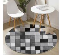 Washable Round Area Rug 210 cm, Abstract Industrial Elements Checkered Theme Low Pile for Bedroom Living Room Entryway, Grey Soft Flannel Round Carpet Anti Slip Home Decor for Kids Room