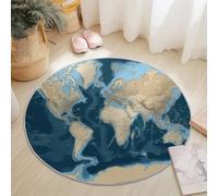 Washable Round Area Rug 245 cm, Blue Apricot Soft Fluffy Circle Carpet, Simple World Map Texture Printed Short Pile Non Slip Flannel round rugs for Entryway Living Room Bedroom