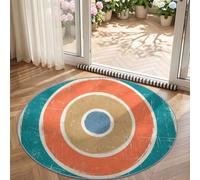 Washable Round Area Rug 245 cm, Geometric Solid Soft Circle Carpet Rug Shabby Chic Distressed Concentric Bullseye Printed Short Pile Non Slip Floor Round Rugs for Study Room, Orange Blue