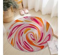 Washable Round Area Rug 245 cm, Orange Pink Soft Fluffy Circle Carpet, Retro Abstract Swirl Printed Short Pile Non Slip Flannel round rugs for Entryway Living Room Bedroom
