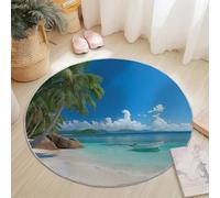 Washable Round Area Rug 60 cm, Colorful Soft Fluffy Circle Carpet, Nature Summer Beach Palm Trees Printed Short Pile Non Slip Flannel round rugs for Entryway Living Room Bedroom