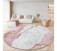 Washable Round Area Rug, 60 Cm Luxury Marble Gold Shaggy Soft Touch Carpet Rug Non-Slip, Non-Shedding Circle Carpet For Bedroom Living Room Bathroom Nursery Kitchen Pink