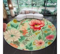 Washable Round Area Rug, 60 Cm Retro Big Flowers Branches And Leaves Shaggy Soft Touch Carpet Rug Non-Slip, Non-Shedding Circle Carpet For Bedroom Living Room Bathroom Nursery Kitchen Sage Green