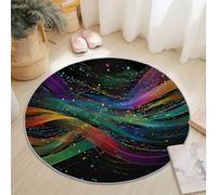 Washable Round Area Rug 90 cm, Colorful Soft Fluffy Circle Carpet, Fantasy Wave Line Dot Printed Short Pile Non Slip Flannel round rugs for Entryway Living Room Bedroom