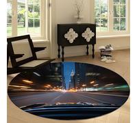 Washable Round Area Rug 90 cm, Nature Landscape Soft Fluffy Circle Carpet Rug - City Architecture Nightscape Printed Short Pile Non Slip Floor Round Carpet for Entryway Living Room Bedroom