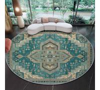 Washable Round Area Rug, Victorian Style Luxury Geometry Symmetry Printed Circle Carpet Blue-Green Short Pile Non Slip Floor Mat - 60 cm (round) Soft Circle Rug for Bedroom Living Room