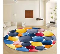 Washable Round Area Rugs 100 cm, Non Slip Washable Colorful Stacked Stones Geometry Rug Hand-Painted Style Low Pile Floor Carpet Easy Care for Bedroom Living Room Nursery Kids Baby Room