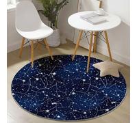 Washable Round Area Rugs Galaxy Constellations Celestial Patterns Print, Non Slip & Easy Care Circle Rug for Living Room Bedroom Kids Room Decor, Short Pile Fluffy Carpet 160 cm, Dark Blue