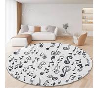 Washable Round Area White Rug, Minimalist Style Abstract Musical Notes Printed Circle Carpet Short Pile Non Slip Floor Mat - 150 cm (round) Soft Circle Rug for Bedroom Living Room Sofa Coffee Table