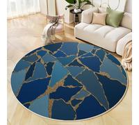 Washable Round Blue Area Rug 90cm, Fragments Pieced Together Printed Circle Carpet, Low Pile Non Slip Floor Mat, Soft Abstract Mosaic Rug for Bedroom Living Room Sofa Coffee Table Bedside