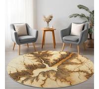 Washable Round Carpet 100 cm for Living Room, Retro Rivers Canyons Stripes Bedroom Circular Rug Non-slip Carpet - Abstract Print Decor Short Pile Rug Non-Shedding for Kitchen Office Playroom