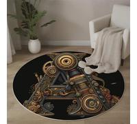 Washable Round Copper Area Rug 160cm, The Letter A A Gear Printed Circle Carpet, Low Pile Non Slip Floor Mat, Soft Retro Futurism Rug for Bedroom Living Room Sofa Coffee Table Bedside
