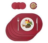 Washable Round Leather Placemats & Coasters, Set of 4 for Dining Table