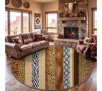 Washable Round Rug 100 cm, Living Room Wild Nature Non Slip Carpet Playroom | Modern Animal Leopard Zebra Colour Block Printed Rug for Bedroom Dining Room Office, Soft Tan Non-Shedding Floor Carpet