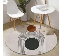 Washable Round Rug 120 cm, Bohemian Geometric Lines, Non-Slip Short Pile Carpet, Beige Area Rug Round for Living Room Dining Room Bedroom Kids Room Hallway