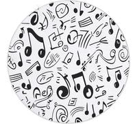 Washable Round Rug - 120 cm Musical Notes Music Theme Non-Slip, Short Pile Faux Wool, Soft Round Area Rugs for Living Room, Bedroom, Dining Room, Home Decoration Carpet
