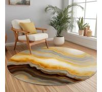 Washable Round Rug - 120 cmGold Marble Texture Non-Slip, Short Pile Faux Wool Soft Round Area Rugs for Living Room Bedroom Dining Room Home Decoration Carpet