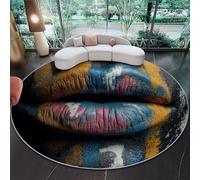 Washable Round Rug 140 cm, Soft Short Pile Close-Up Lips Graffiti Street Art Printed Area Rug with Non Slip Backing Anti-Skid Carpet for Living Room Bedroom Nursery Colorful